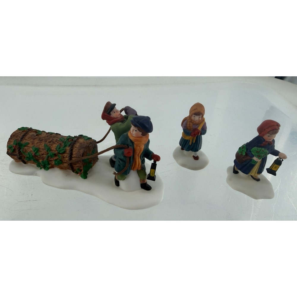 Department 56 Heritage Village Bringing Home the Yule Log #5558-1 Porcelain